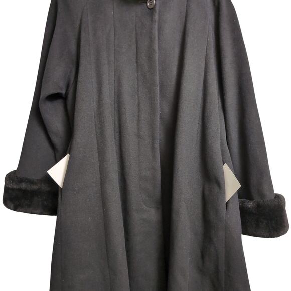 Steve by Searle Black Wool Blend Coat Faux Fur Trim Button Front Vintage XL-est - Picture 4 of 12